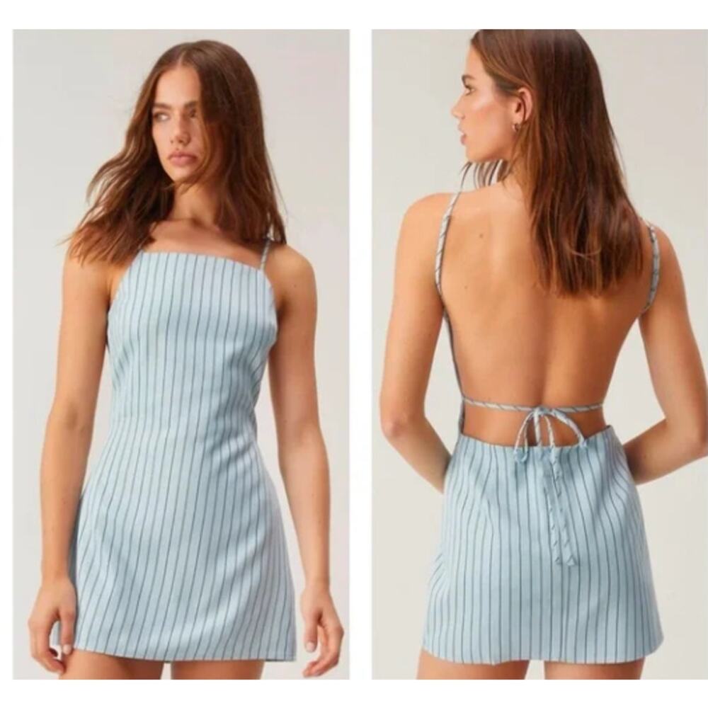 Nasty Gal Pinstripe‎ Twill Tailored Strappy Mini Dress Size 4
